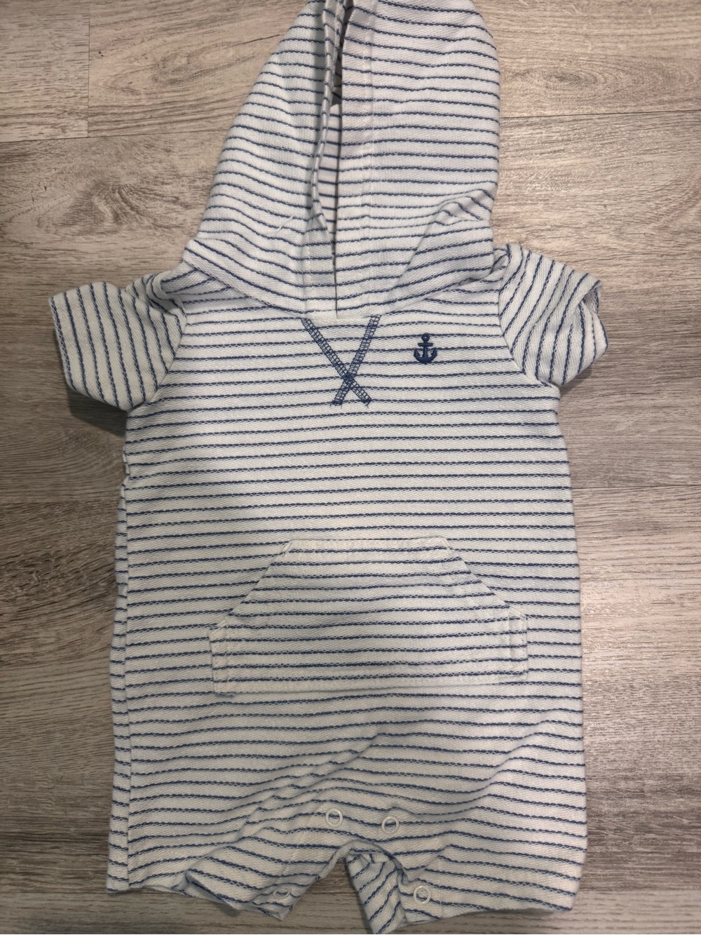 Carter's White and Navy Striped Hooded Baby Romper